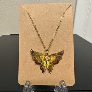 Beautiful gold butterfly with rhinestone necklace